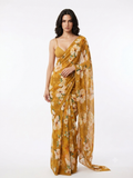 Saiyaara - Mustard Floral Bemberg Georgette Saree