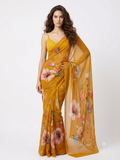 Saiyaara - Golden Vine Floral Bemberg Georgette Saree