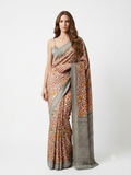 Flamingo - Beige Floral Bandhani-Border Silk Georgette Saree
