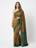 Flamingo - Mustard Kalamkari Silk Georgette Saree