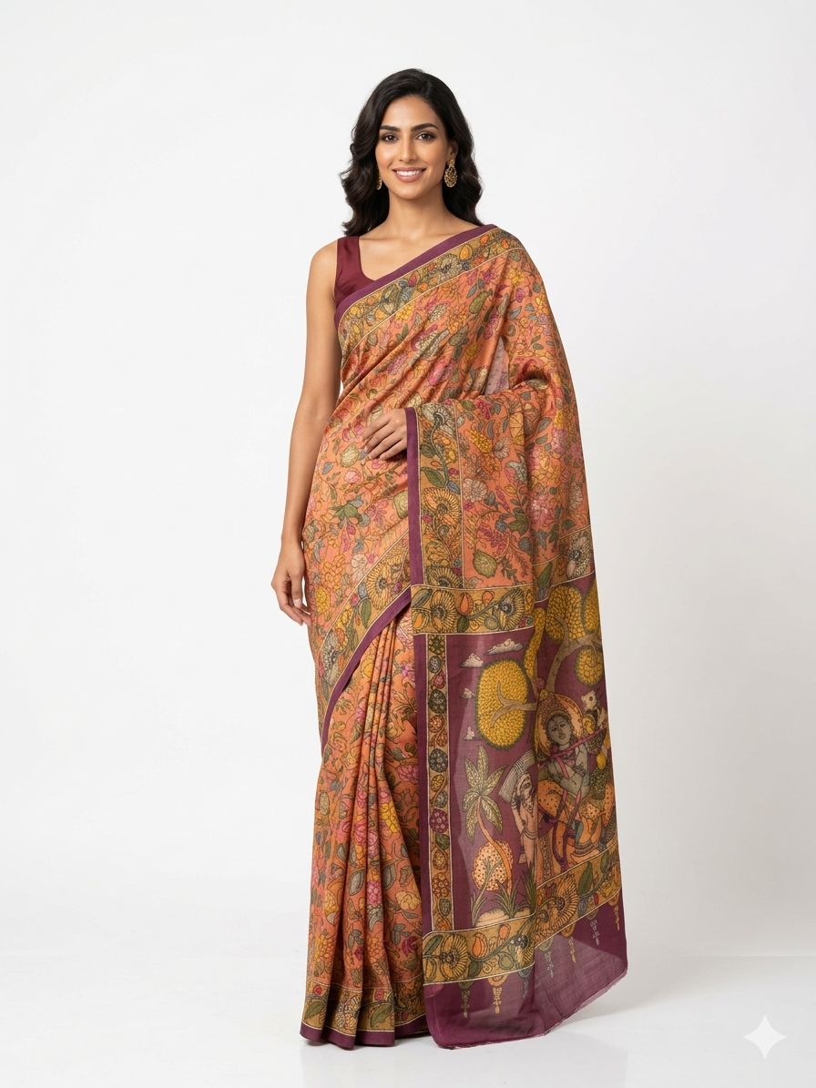 Silk Georgette Saree Peach with Unstitched Blouse Piece