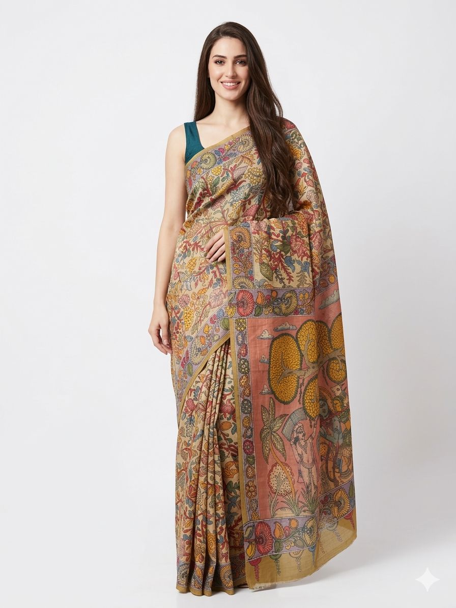 Silk Georgette Saree Cream with Unstitched Blouse Piece