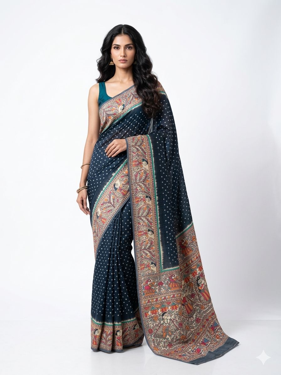 Silk Georgette Saree Blue with Unstitched Blouse Piece