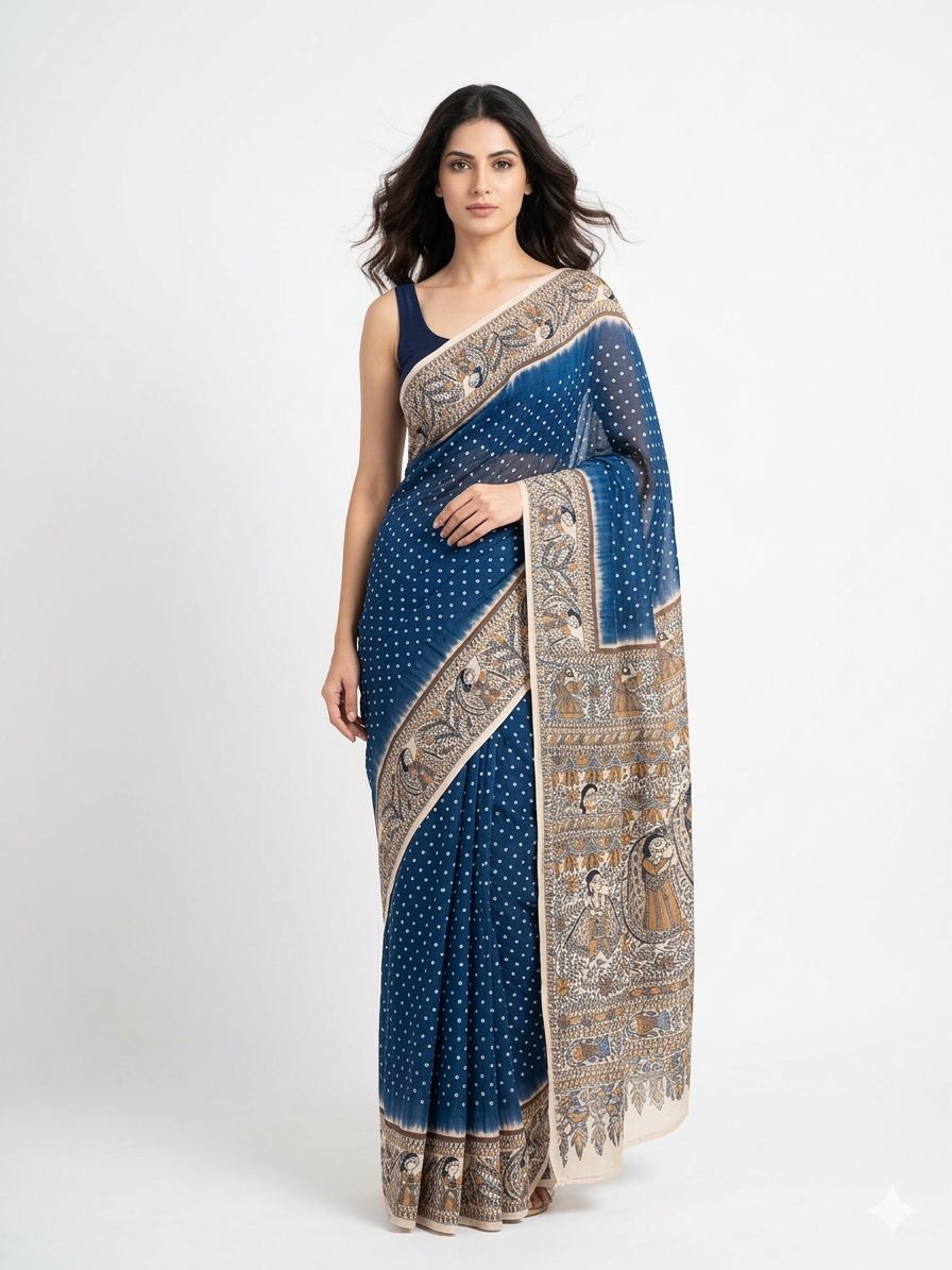 Silk Georgette Saree Midnight Blue with Unstitched Blouse Piece