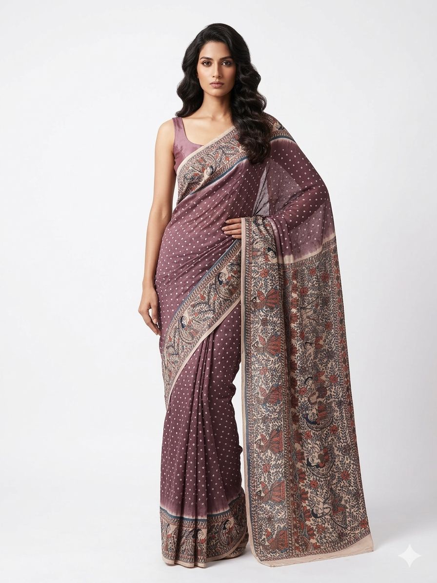 Silk Georgette Saree Lavender with Unstitched Blouse Piece