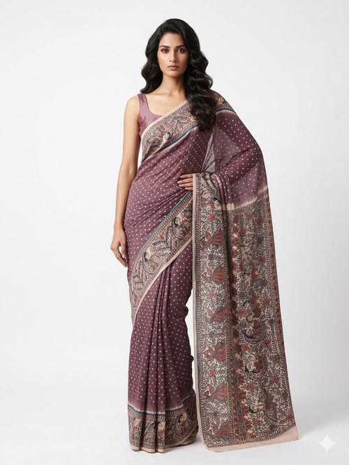Silk Georgette Saree Lavender with Unstitched Blouse Piece