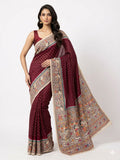 Silk Georgette Saree Maroon with Unstitched Blouse Piece