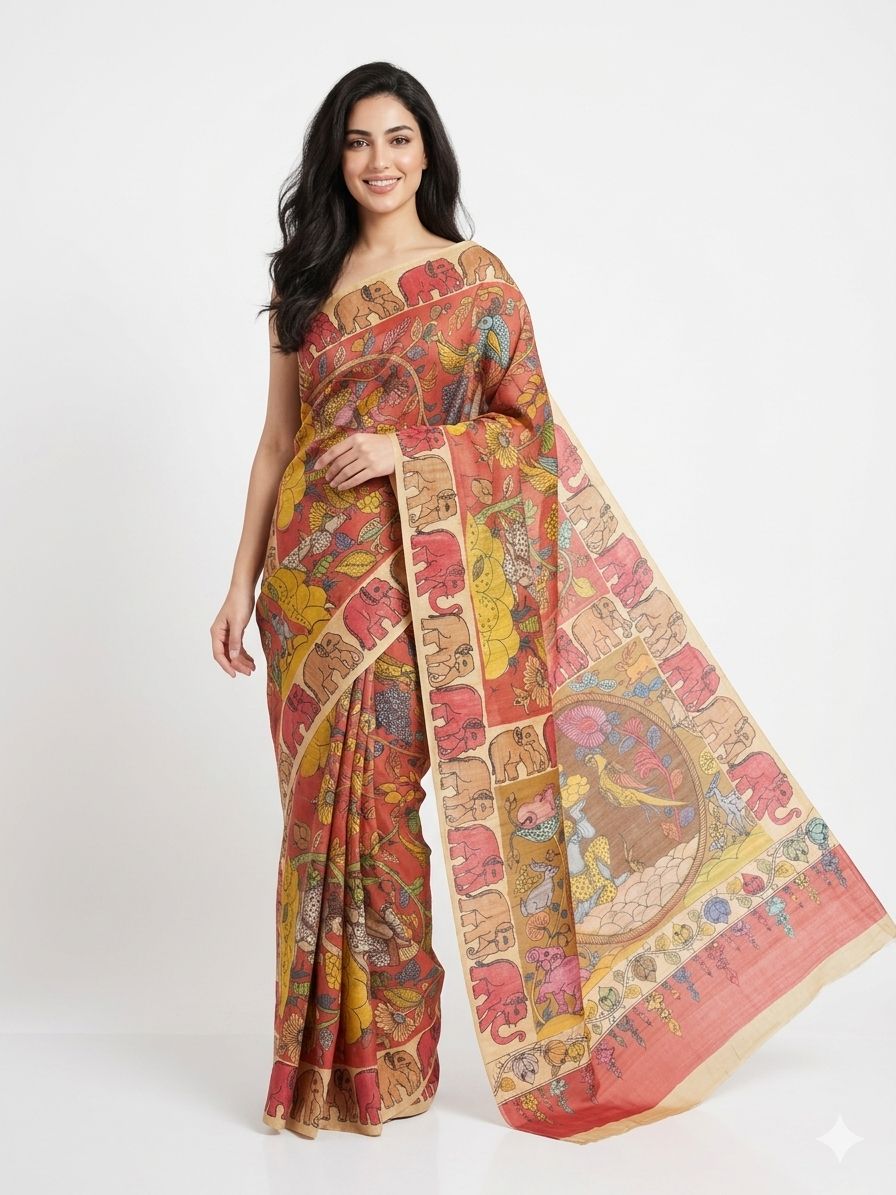 Silk Georgette Saree Orange with Unstitched Blouse Piece
